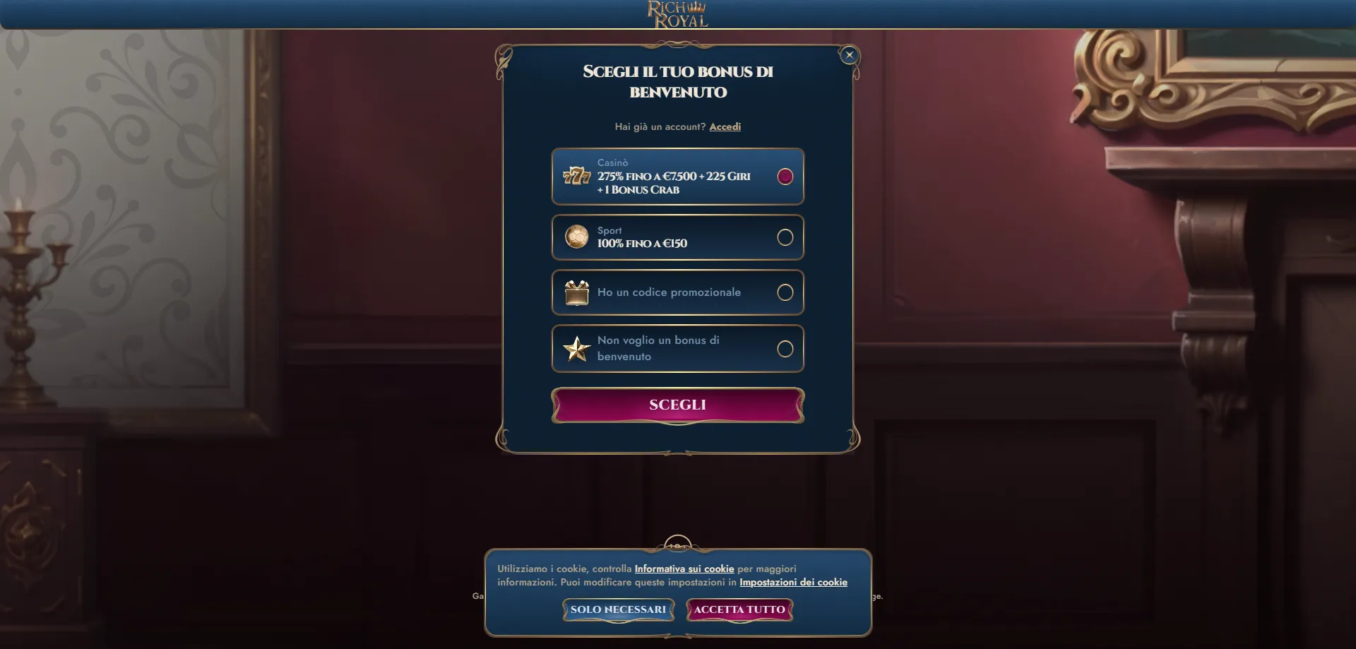 RichRoyal Casino Italia registrazione account nuovo utente 2026