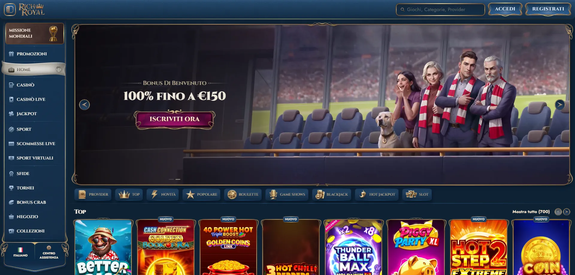 RichRoyal Casino Italia panoramica completa giochi bonus prelievi 2026